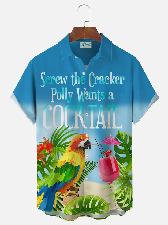 Royaura Hawaiian Parrot Print Men's Button Pocket Shirt