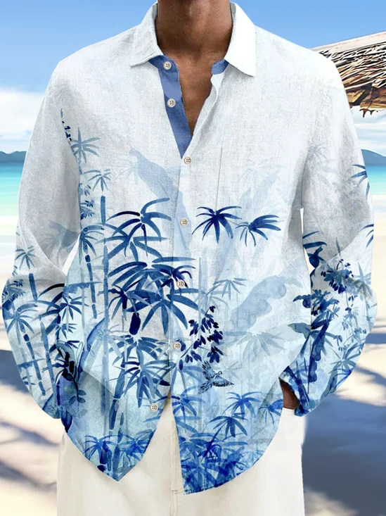 Royaura Aztec Print Vintage Men's Button Pocket Long Sleeve Shirt