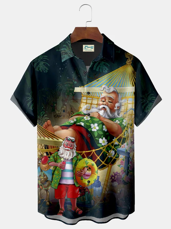 Royaura Plum Bamboo Botanical Print Beach Men's Hawaiian Oversized Shirt with Pockets