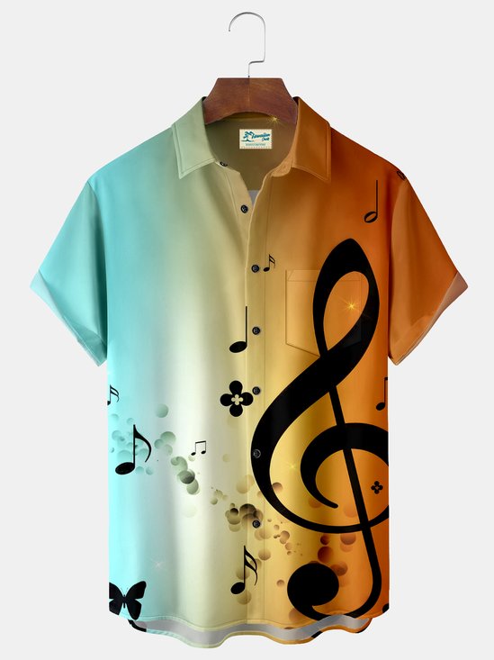 Royaura Gradient Note Print Beach Men's Hawaiian Oversized Shirt with Pockets