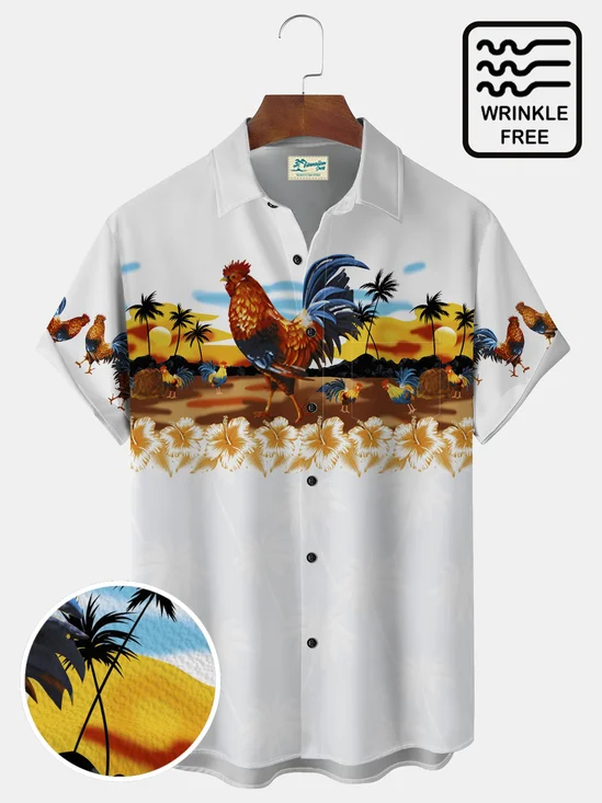 Royaura Print Men's Hawaiian Shirts Stretch Plus Size Aloha Camp Pocket Button Shirts
