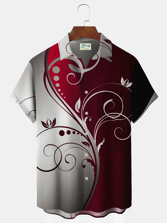Royaura Men's Ombre Art Floral Print Button Pocket Shirt
