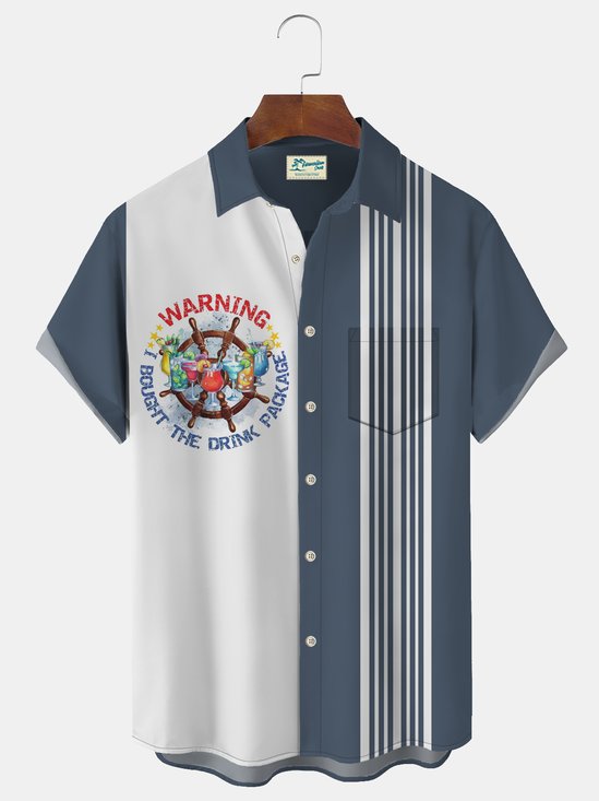 Royaura Nautical Men's Hawaiian Shirt Stretch Plus Size Aloha Camp Pocket Button-Down Shirt