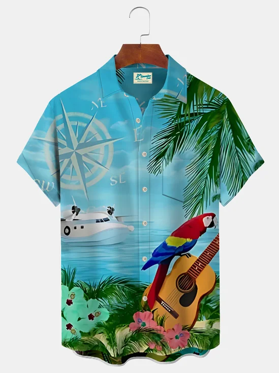 Royaura Print Beach Men's Hawaiian Oversized Shirt with Pockets