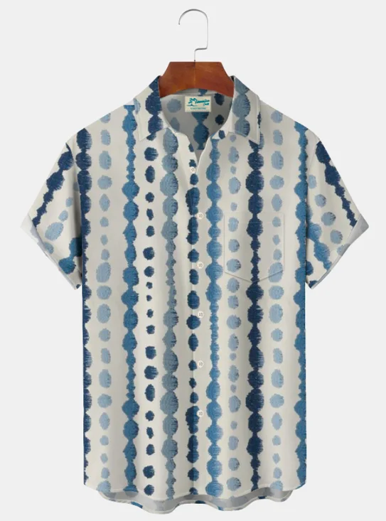 Royaura Men's Vintage Striped Print Button Pocket Short Sleeve Shirt