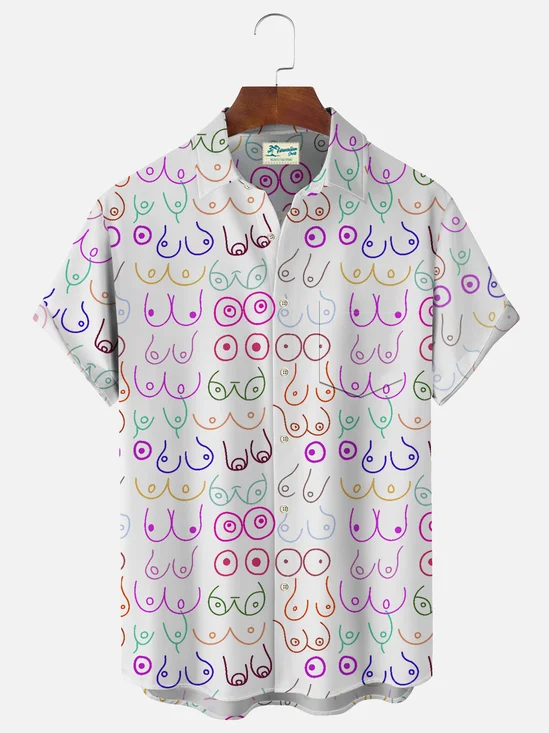 Royaura Fun Cartoon Colorful Men's Hawaiian Shirt Plus Size Stretch Aloha Camp Pocket Shirts