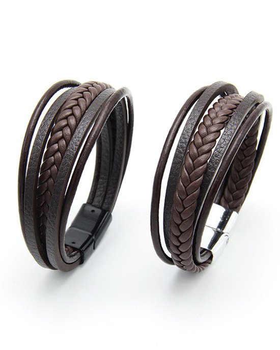 Royaura multi-layer hand-woven bracelet men's leather rope magnetic retro bracelet