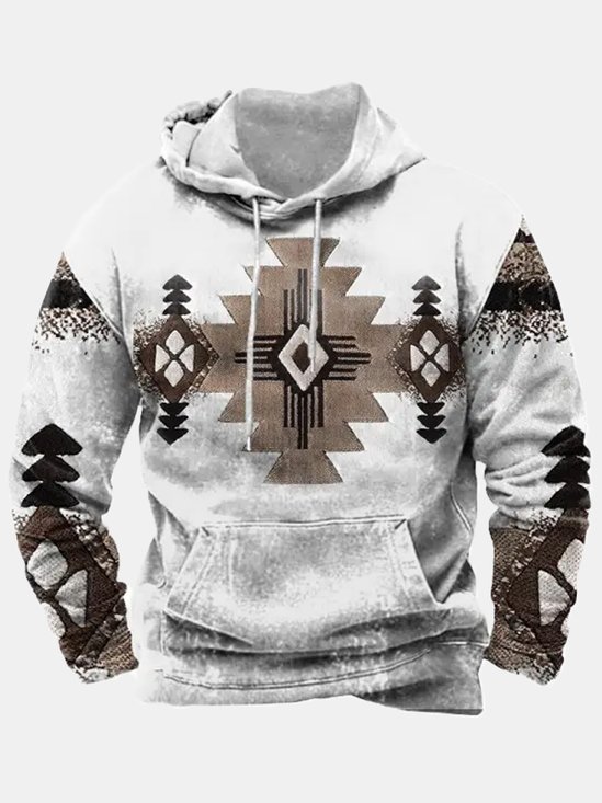 Royaura Vintage Western Aztec Men's Drawstring Hoodies Warm Comfortable Plus Size Outdoor Geometric Ethnic Pullover Sweatshirts