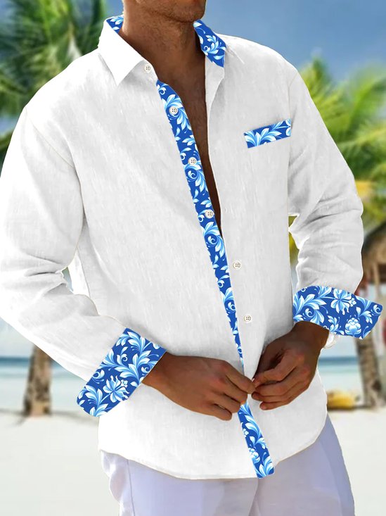 Royaura Floral Printed Men's Button Pocket Long Sleeve Shirt