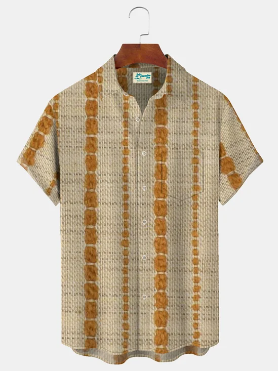 Royaura Men's Striped Textured Print Oversized Button-Up Short Sleeve Shirt