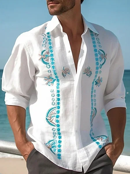 Royaura Men's Vintage Casual Resort Print Oversized Shirt