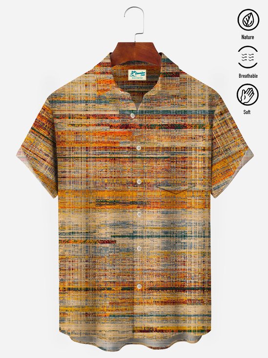 Royaura 50's Men's Aloha Shirts Mid Century Retro Textured Solid Color Stretch Plus Size Pocket Button Camp Shirts