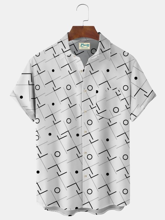 Royaura Art Men's Hawaiian Geometric Stretch Plus Size Button Down Shirt