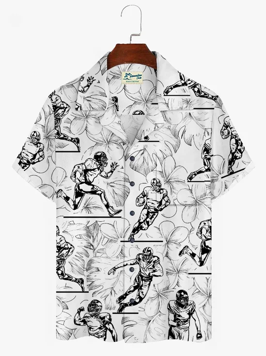 Royaura  Men's Rugby Football White Short Sleeve Hawaiian Shirt Button up with Pocket Big Tall