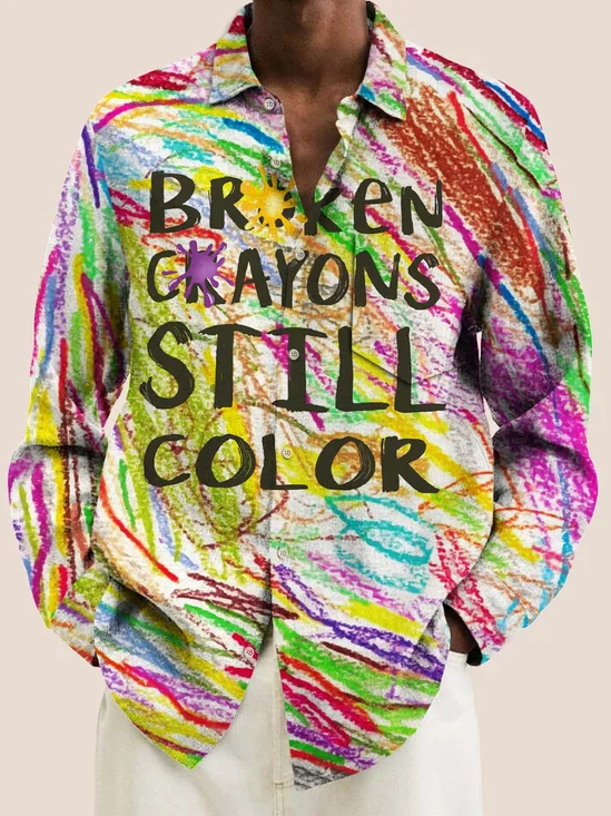 Royaura Broken Crayons Still Colorful Long Sleeve Shirt Mental Health Graffiti Art Warm Comfortable  Camp Shirt Big Tall