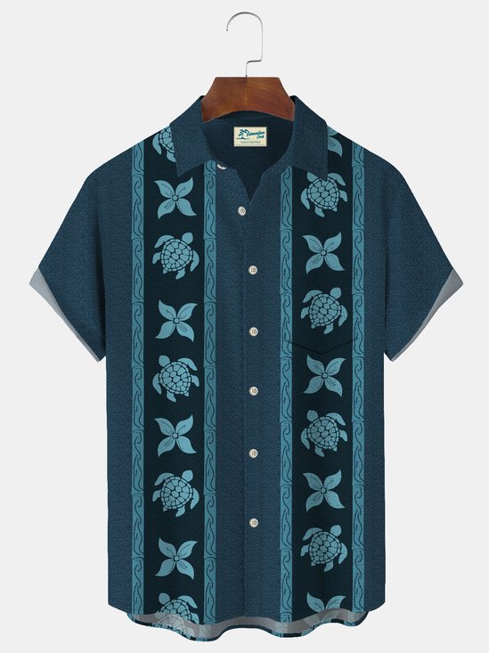 Royaura Retro Return Floral Bowling Print Textured Men's Button Pocket Shirt