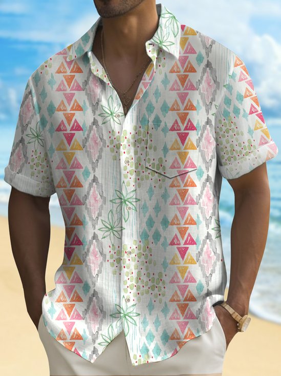 Royaura Vintage Floral Men's Hawaiian Shirts Tropical Floral Art Stretch Easy Care Camp Pocket Guayabera Shirts Big Tall