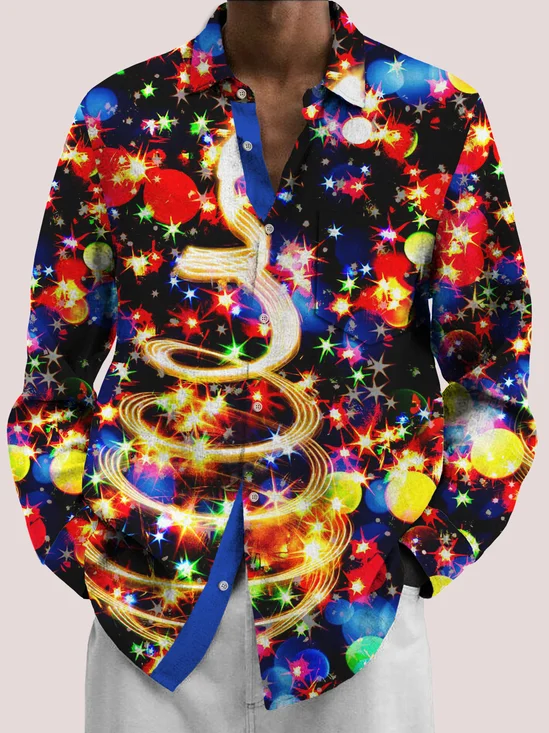 Royaura Christmas Neon Men's Printed Holiday Shirt Stretch Aloha Pocket Cartoon Camping Shirt