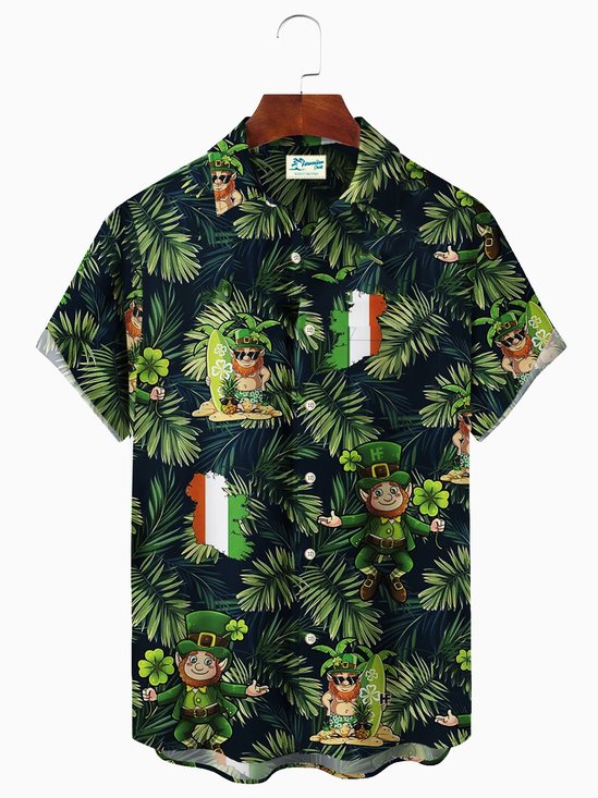 Royaura St. Patrick's Day Tropical Botanical Print Men's Button-Pocket Shirt