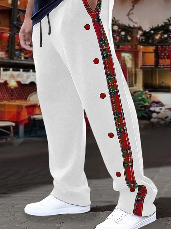 Royaura Christmas Check Print Men's Pocket Casual Pants