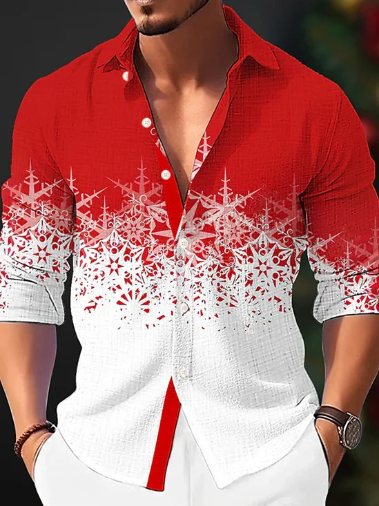 Royaura Christmas Print Men's Button Pocket Long Sleeve Shirt