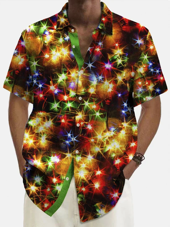 Royaura®  Gold Neon Men's Shirts Stretch Plus Size Lights Print Costume Button-Down Shirts