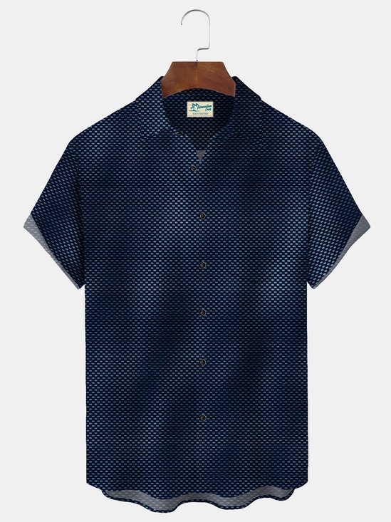 Royaura 50's Retro Psychedelic Polka Dot Blue Men's Shirt Gradient Art Pocket Camp Shirt Big Tall