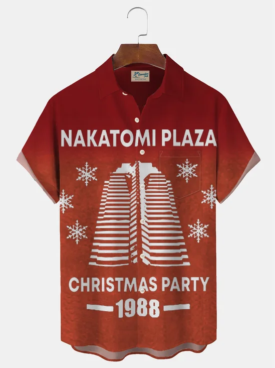 Royaura Nakatomi Plaza Christmas Party 1988 Printed Men's Button Pocket Shirt