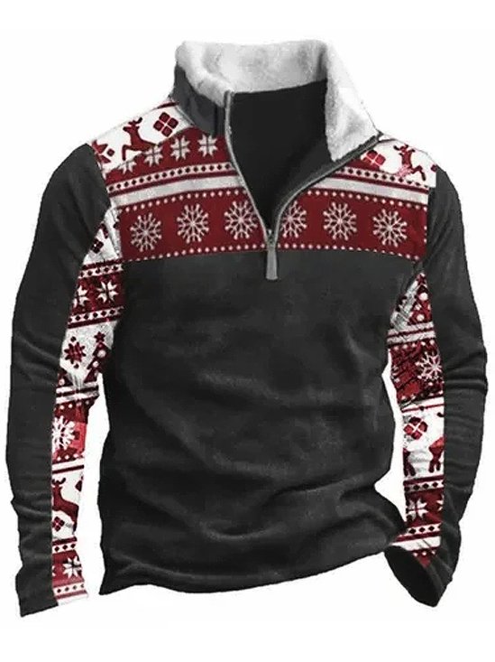 Royaura Men's Christmas Printed Quarter-Zip Sweatshirt