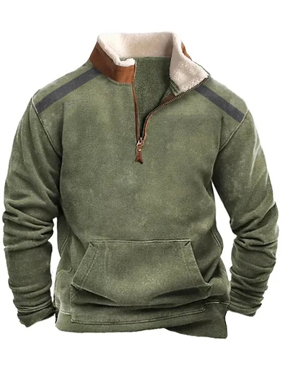 Royaura Men's Basic Quarter-Zip Stand Collar Sweatshirt