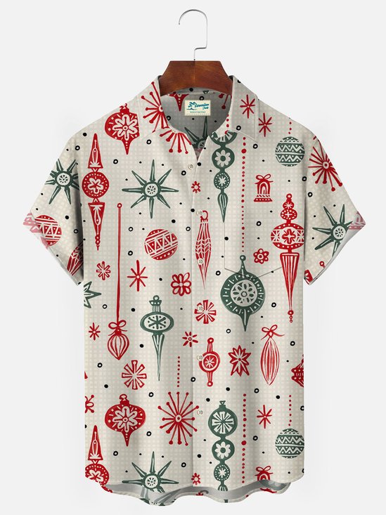 Royaura Christmas Holiday Lights Geometric Art Men's Hawaiian Shirts Stretch Easy Care Aloha Pocket Camp Shirts
