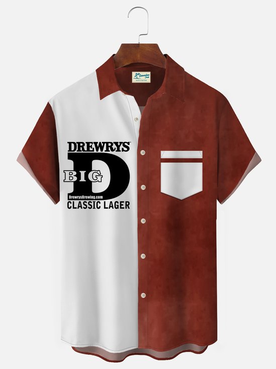 Royaura® x Drewrys Beer Vintage Bowling Shirt Letter Print Pocket Camp Shirt Big Tall刚刚