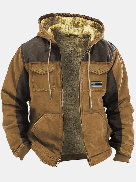 Royaura Vintage Western Cowboy Men’s Fleece Hoodies Coat Zip Cardigan Warm Comfortable Jacket Outerwear