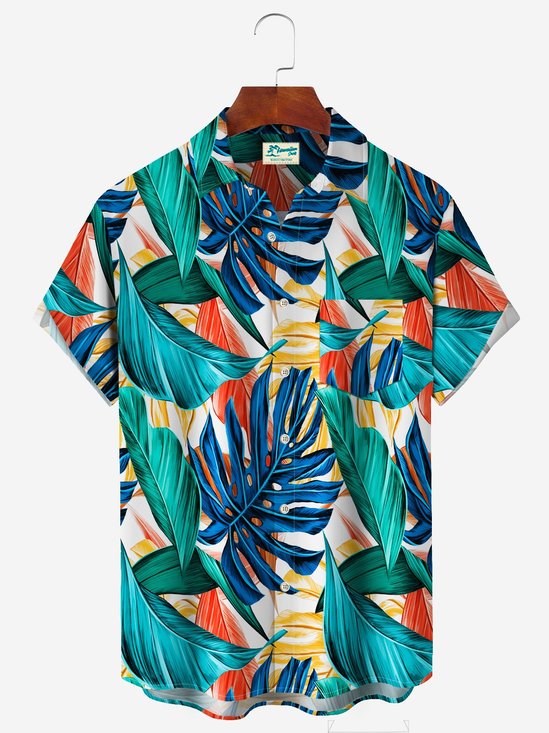 Royaura® Holiday Tropical Floral Green Men's Hawaiian Shirts Easy Care Pocket Camp Shirts Big Tall