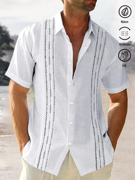 Royaura Geometric Retro Basic Print Men's Button-Up Shirt