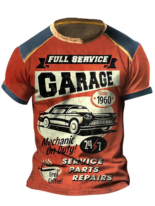 Royaura Retro Classic Car Letter Print Men's T-shirt