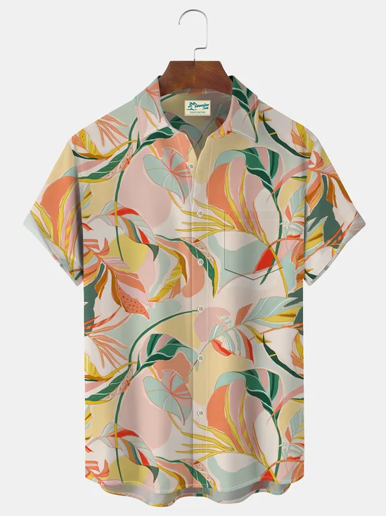 Royaura® Beach Holiday Pink Men's Hawaiian Shirts Art Floral Stretch Quick Dry Pocket Shirts Big Tall