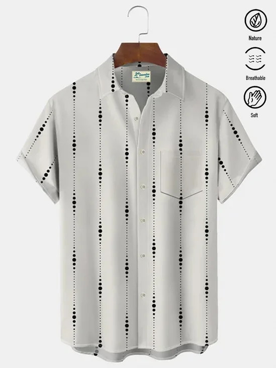Royaura® Retro Holiday Off White Men's Shirt Polka Dots Art Breathable Comfort Pocket Camp Shirt Big Tall