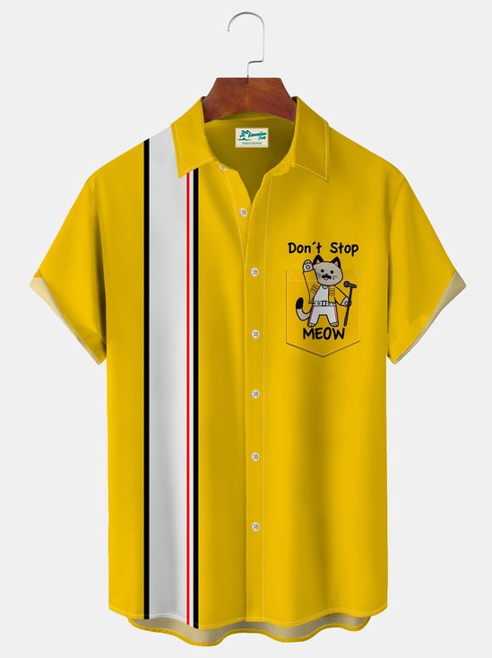 Royaura® 50's Vintage Yellow Bowling Men's Shirt Quick Drying Easy Care Pocket Camp Shirt Big Tall