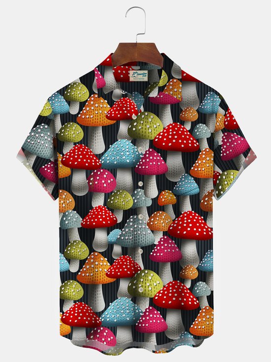 Royaura 3D Mushroom Print Men's Button Pocket Shirt