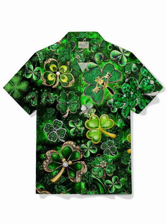Royaura Holiday St. Patrick's Men's Hawaiian Shirt Oversized Stretch  Clover Art Shirts