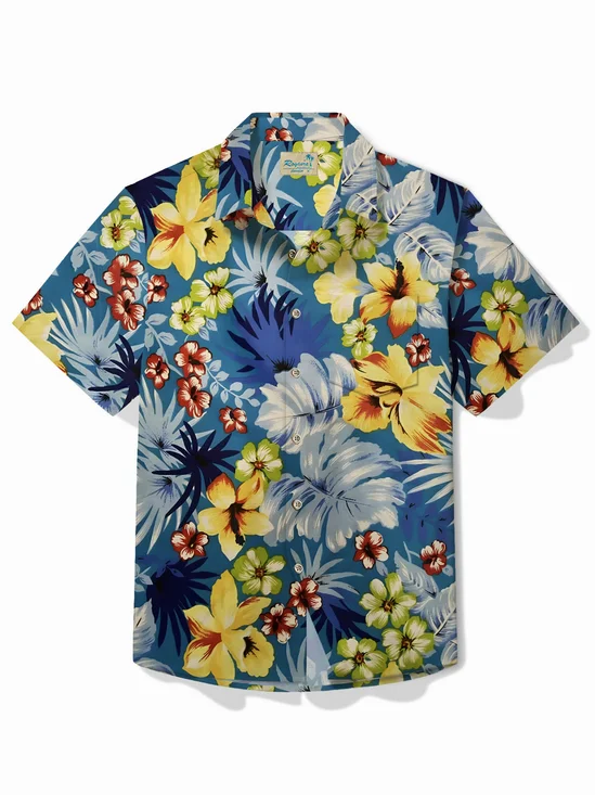 Royaura® Beach Holiday Men's Floral Hawaiian Shirt Quick Drying Easy Care Camp Pocket Shirt Big Tall