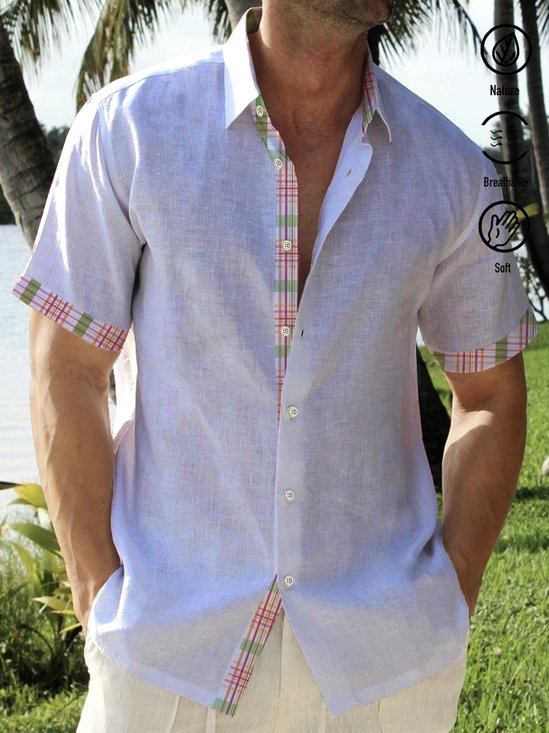 Royaura Basics Plaid Print Men's Button Down Short Sleeve Lapel Hawaiian Shirt