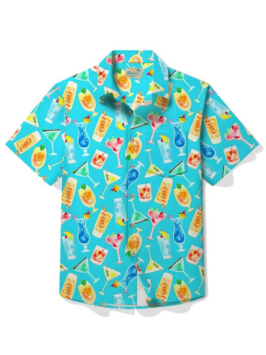 Royaura® Hawaiian Cocktail Men's Hawaiian Shirt Button Pocket Camping Shirt Big Tall