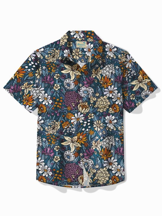 Beach Vacation Men's Hawaiian Shirt Artistic Tropical Floral Pocket Camp Shirt Big Tall