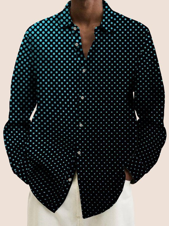 Royaura® Basic Polka Dot Men's Long Sleeve Shirt Stretch Easy Care Pocket Camping Shirt Big Tall