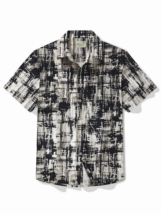 Royaura Vintage Art Textured Men's Shirt Stretch Pocket Camp Button Shirt Big Tall