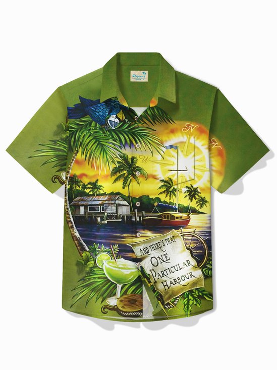 Royaura® Hawaiian Parrot Print Men's Button Pocket Short Sleeve Lapel Hawaiian Shirt
