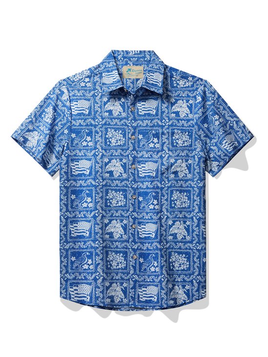 Royaura® Cool Ice Men's Hawaiian Shirts Island American Flag Sweat-wicking Breathable Wrinkle Free Pocket Shirts