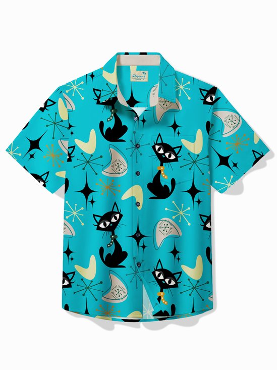 Royaura® Vintage Men's Hawaiian Shirt Medieval Geometric Cat Oversized Stretch Aloha Shirt